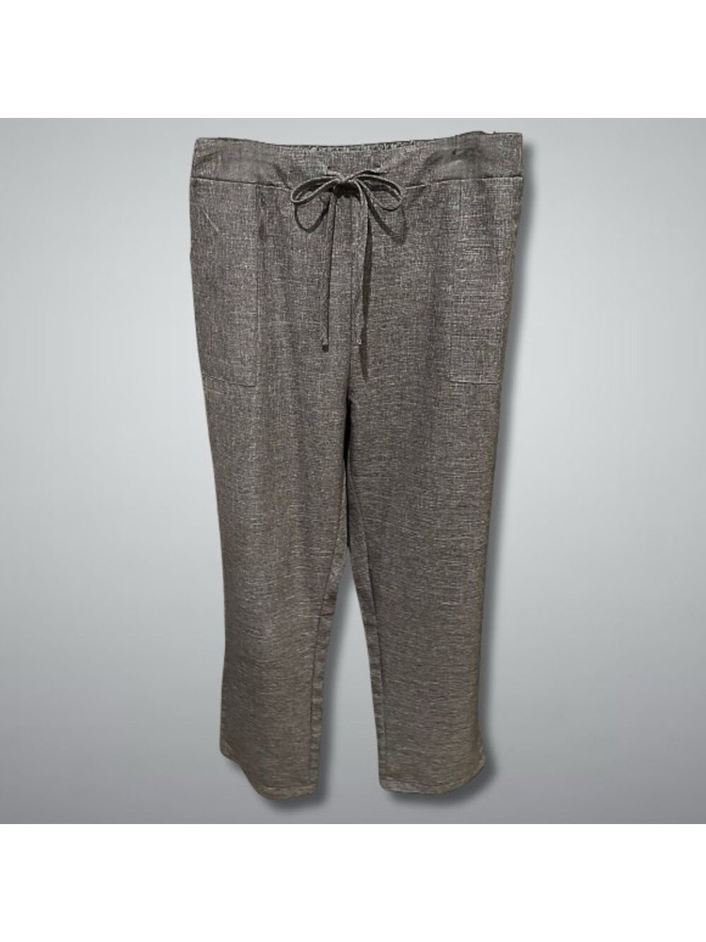Dress Cropped Pants Polyester Garterized Waist Drawstring Front Pocket Gray W L